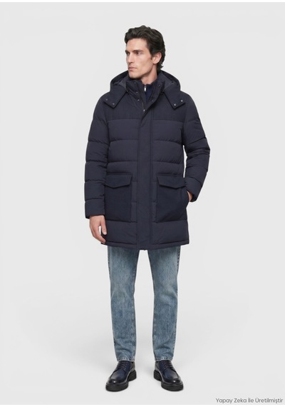 Ramsey Lacivert Regular Fit Kapüşonlu Dokuma Kaban lacivert navy Blue