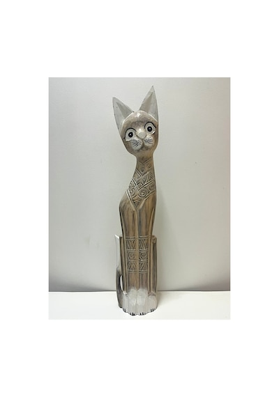Ahşap Dekoratif Kedi 60 Cm K.kahve Otantik El Yapımı Biblo