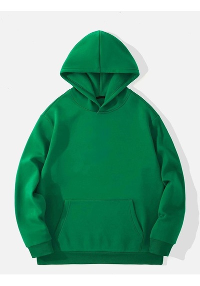 Düz Basic Kalın Kışlık Sweatshirt - Nefti Yeşil Oversize Kapüşonlu Nefti Yeşil