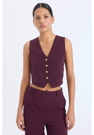 DeFacto Regular Fit V Yaka Blazer Yelek E2364AX24AUBR238 Bordo