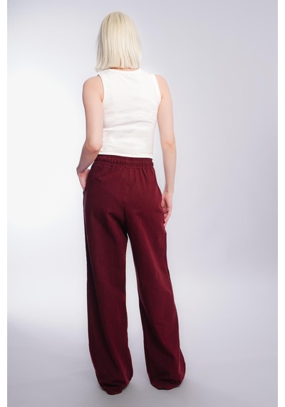 Madmext Bordo Beli Büzgülü Bol Paça Kadın Pantolon Mg2011 Bordo
