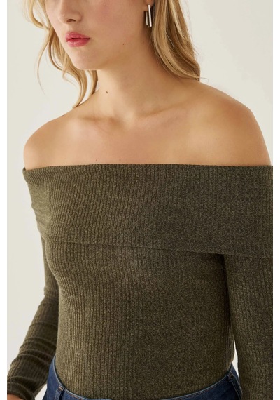 Hiccup Off Shoulder Örme Üst Yeşil