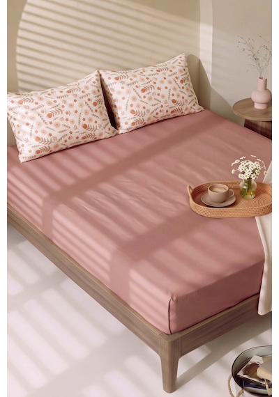 Pudra Kahve Triana Çift Kişilik Lastikli Çarşaf Takımı 160x200 Cm - 3 Parça Çok Renkli