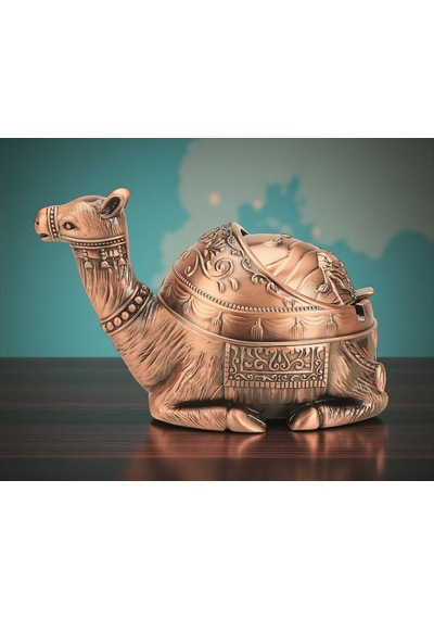 Lüks İşlemeli Metal Deve Biblo Tütsülük Rüzgar Geçirmez Küllük Çok Fonksiyonlu Dekoratif Obje 13 Cm. 03437991