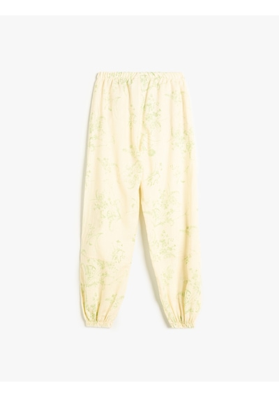 Koton Jogger Pantolon Çiçek Desenli Beli Lastikli Cepli Ekru Desenli 4skg40083aw Ekru
