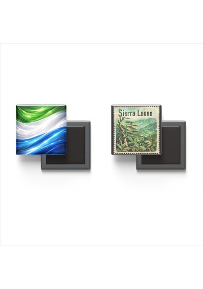9x9 Cm Buzdolap Magnetleri - Sierra Leone - 2'li Pul Ve Bayrak Seti