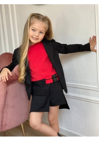 Quzucuk Kids Kız Çocuk Ceketli Kırmızı Şort Etek Takım Kırmızı