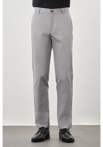 İmza Gri Düz Armürlü Pamuklu Yan Cep Comfort Fit Casual Pantolon 1003245169 Gri