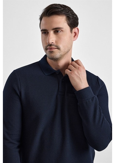 Süvari Lacivert Regular Düz Fermuarlı Polo Yaka Sweatshirt Sw2013700028-m09
