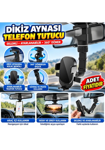 Kahveci.store Dikiz Aynasına Takılabilen Eklemli Telefon Tutucu Aparat 22 Standart