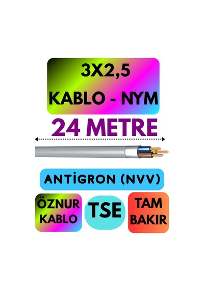 Öznur 3x2,5 Nym Antigron Kablo, 24 Metre, Gri