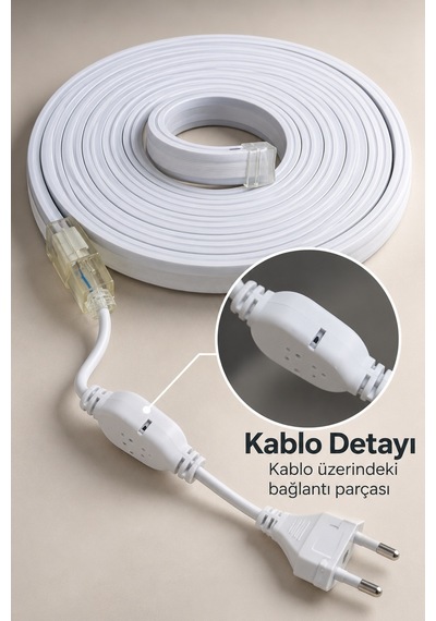 Beyaz Şerit Aydınlatma Kablolu Bağlantılı 3 Metre Şeffaf