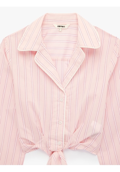 Koton Uzun Kollu Pamuklu Çizgili Poplin Gömlek Pınk Strıpe 6sak60270ew Pembe Çizgili