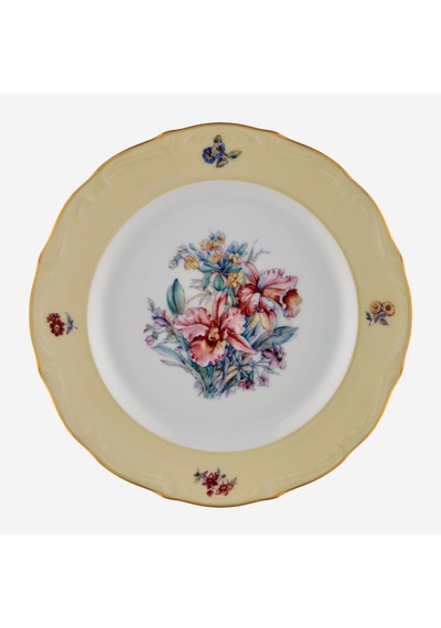 Çiçekli Krem Porselen Pasta Tabağı 19 Cm