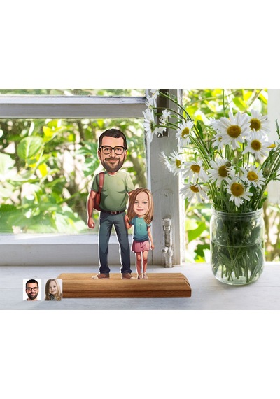 Bk Gift Kişiye Özel Baba Kız Karikatürlü Ahşap Standlı Pleksi Biblo-20, Aileye Hediye , Babaya Hediye