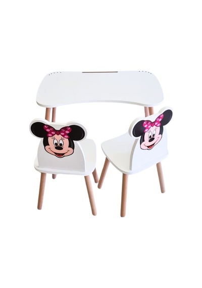 Liva Ahşap Çocuk Aktivite 1 Masa 2 Sandalye Takımı 4-12 Yaş Minnie Mouse Çok Renkli