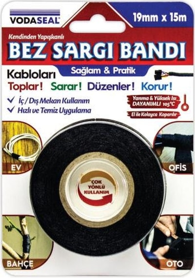 Vodaseal Yapışkanlı Bez Sargı Bandı Kablo Toplayıcı - 19 Mm X 15 Mt.