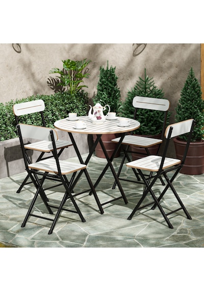 4 Kişilik Yuvarlak Bistro Takım Bahçe Mutfak Masa Sandalye Beyaz
