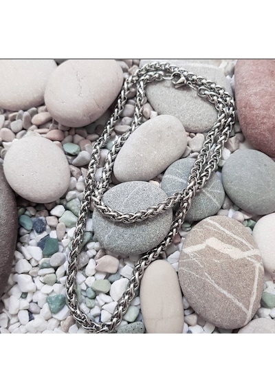 Gümüş Renk Chavin Angelus Lufigo Unisex Erkek Çelik Zincir Kolye 55 Cm Gümüş