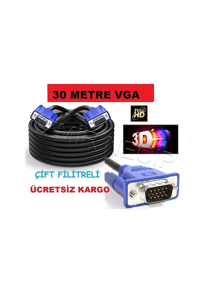 30 Metre Vga Monitör Projeksiyon Tv Görüntü Kablo