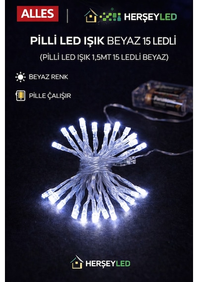 Pilli Led Işık Beyaz 15 Ledli Beyaz