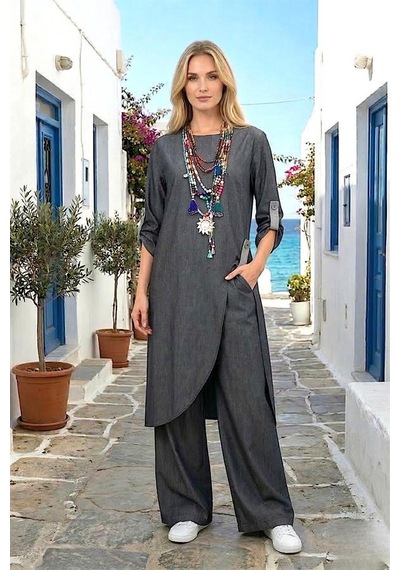 Veraura Lifestyle Antrasit Gri Asimetrik Tasarım İkili Takım