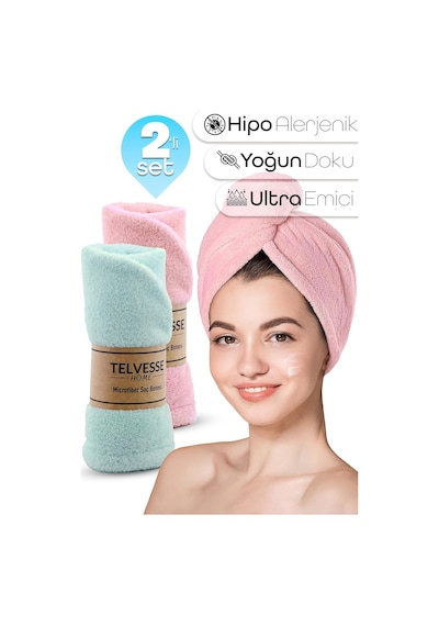 Lexroo Mikrofiber Saç Havlusu Süper Emici Hızlı Kuruyan Türban Saç Havlusu Şapkası Çok Renkli