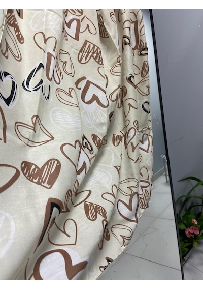 Aminenesil Modakaşmir Sütlü Kahve Bej Renk Kalp Desen Soft Pamuk Şal Sütlü  Kahve