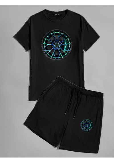 Flood Of Style Özel Jant Baskılı Kısa Kollu T-shirt Siyah