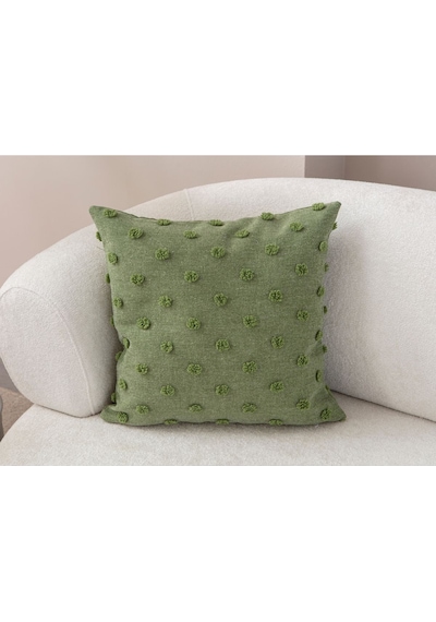 Swita Home Dekoratif Puantiye Keten Kumaşlı Kırlent Kılıfı 43x43 Yeşil