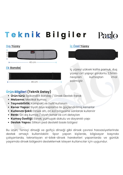 Epikondilit Bandajı Tenisçi Dirseği Bandı, Silikon Pedli, Ayarlanabilir Cırtlı Dirsek Desteği Gri