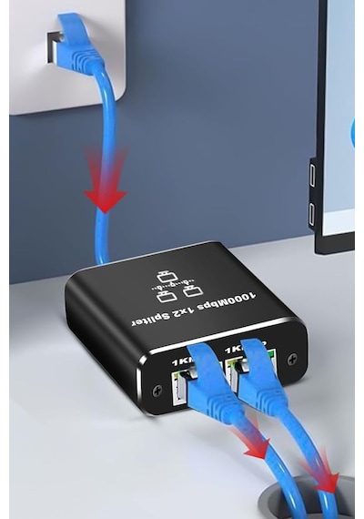 Gigabit Ethernet Anahtarı 2 Bağlantı Noktalı 1000mbps, Rj45 Çoğaltıcı Ethernet Splitter