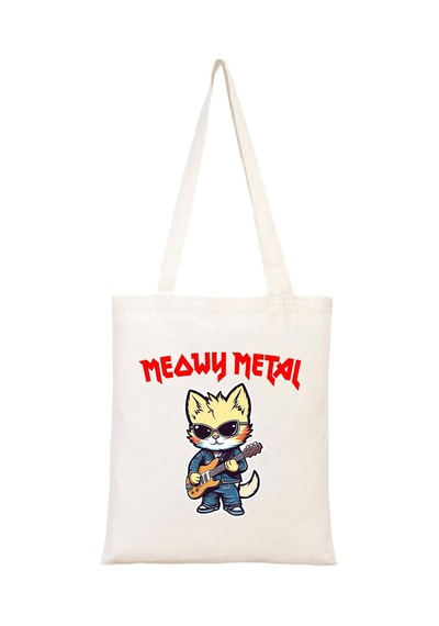 Kedi Baskılı Ham Bez Çanta Metalci Kedi Çok Renkli