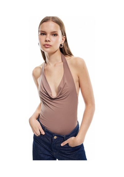 Koton Degaje Yaka Kolsuz Slim Fit Bluz Kahverengi 5sal30114ık Kahve