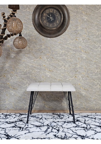 Zafir Metal Siyah Tel Ayaklı 60 Cm Puf Bench - Puf - Bench - Oturak - Mutfak Oturağı - Antre Oturağı Krem