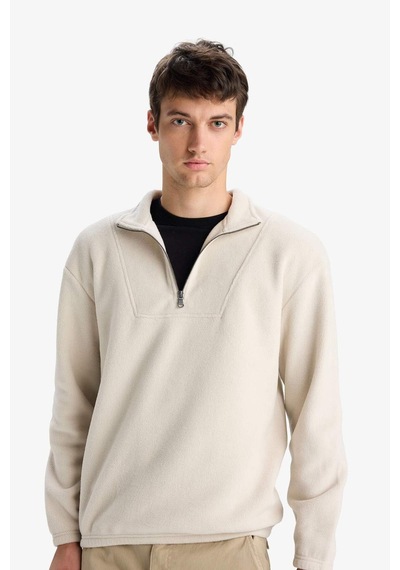 Defacto Boxy Fit Dik Yaka Yarım Fermuarlı Polar Sweatshirt E8632ax25wnbg721 Bej