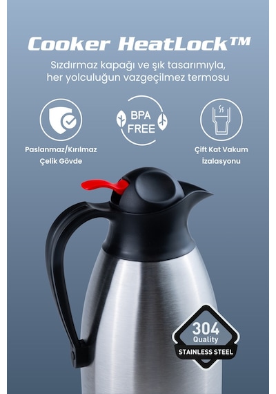 Cooker Heatlock 3 Litre Paslanmaz Çelik Büyük Boy Termos Ckr2116 Gümüş