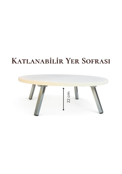 Katlanır Metal Ayaklı Yuvarlak Yer Sofrası 80cm Beyaz Renk Hamur Açma Ve Çok Amaçlı Masa