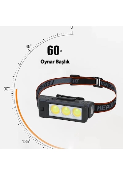 Gold Silver Gs-225 3 Led Usb Şarjlı Çok Fonksiyonlu Kafa Feneri Sarı