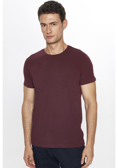 Tudors Erkek Slim Fit Dar Kesim Pamuklu Yumuşak Dokulu Esnek Kumaş Düz Basic Bordo Bisiklet Yaka Tişört-31551-bordo Bordo