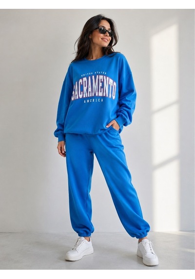 Stsahra Kadın Mavi Bisiklet Yaka Sweatshirt