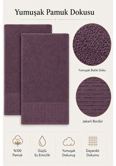 2'li Büyük Boy Banyo Havlusu 90x150 Cm %100 Pamuk Siena Collection 650 Gr Mürdüm