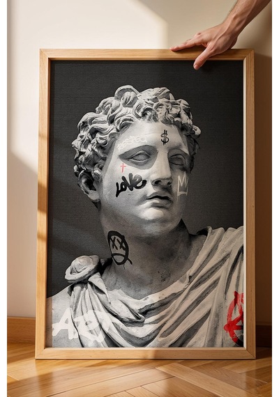 Graffiti Tasarımlı Roma Büstü Çerçeveli Tablo Ofis Ve Ev Hediyesi Modern Dekor Modifiye Sanat