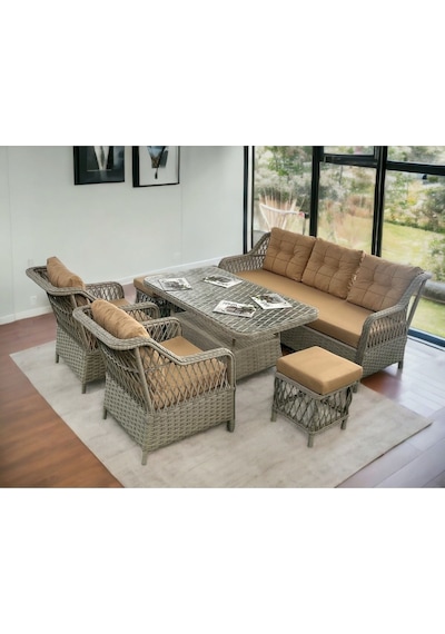 Petra Rattan 3 1 1 Masa 2puf Bahçe Balkon Mobilyası,kiremit