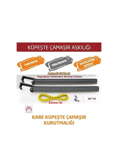 Balkon Çamaşır Kurutma Askısı Alm. Küpeşte Askılığı Kare 80 30 Antrasit