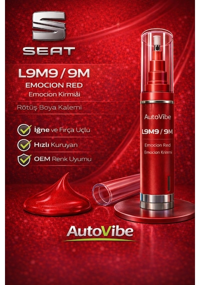 Seat Rötuş Boyası Ve Rötuş Çeliği Seti Kalemi L9m9 / 9m Emocion Red 2si1arada Çizik Giderici Skoda Vw Audi - Vag Grubu-
