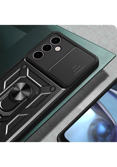Galaxy A24 Kılıf Magnetik Standlı Kamera Korumalı Zore Sürgülü Vega Kapak Mavi