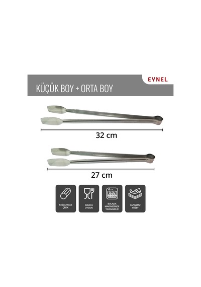 Klasik Metal Mangal Maşası 36 Cm-32 Cm-27 Cm Uzun-kısa Boy Çelik Yemek Barbekü Izgara Kömür Köz
