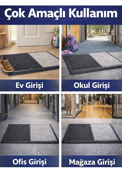 Beylini Çift Taraflı Dezenfektan Hijyen Paspası Kapı Ev Ofis Giriş Kıvırcık Paspas Kurulama Kaydırmaz 40x80 Cm Gri