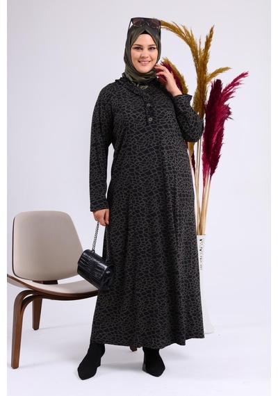 Kadin Gunluk Elbise Tesettur Leopar Desenli Buyuk Beden Elbise 001